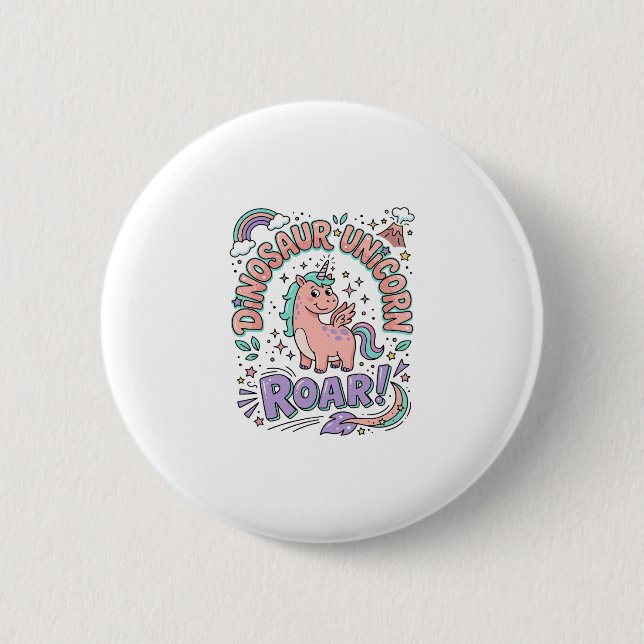 Einhorn Dinosaurier Einhorn Brüllen Retro Style T- Button (Vorderseite)