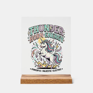 Einhorn-Donnerhorn-Energie-Retro-Stil-Produkt Gr Acrylschild