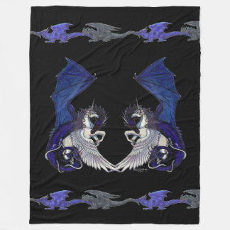 Einhorn-Drache blaues weißes Pegacorn Pferdepony Fleecedecke