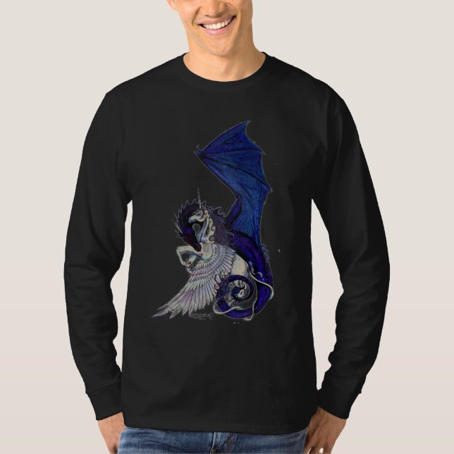 Einhorn-Drache blaues weißes Pegacorn Pferdepony T-Shirt (Vorderseite)