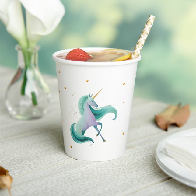 Einhorn & Drache Papiertasse – Fantasy-Party Pappbecher (In Situ)
