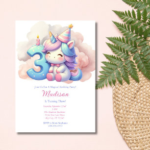 Einhorn Dritter 3. Rosa Blau Lila Mädchen Geburtst Einladung