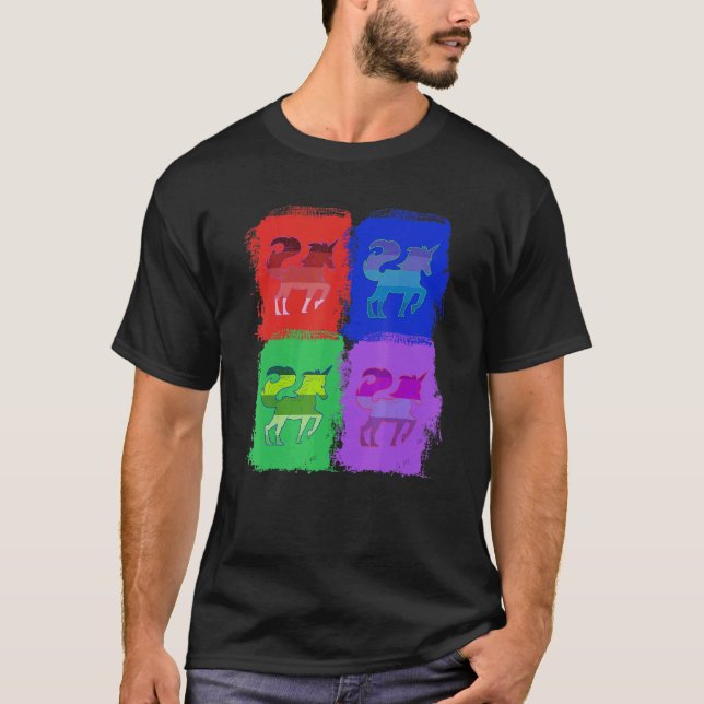 Einhorn-Einhorn Farbenfrohe Pop Kunst T-Shirt (Vorderseite)