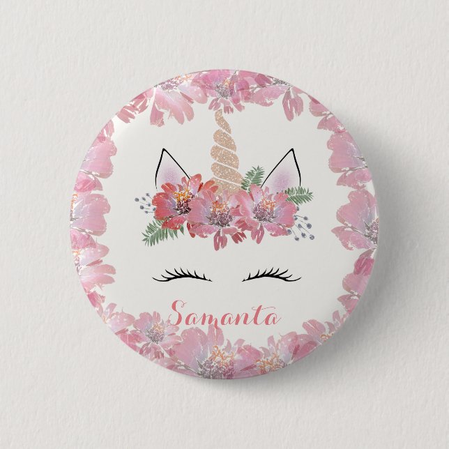Einhorn, Einhorngesicht, personalisiert, mädchenha Button (Vorderseite)