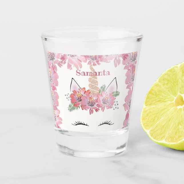 Einhorn, Einhorngesicht, personalisiert, mädchenha Schnapsglas (Vorderseite)