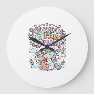 Einhorn-Eiscreme-Einhorn-Traum Lustige Typografie Große Wanduhr
