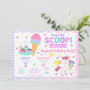 Einhorn & Eiscreme gemeinsame Geburtstagsfeier S Einladung