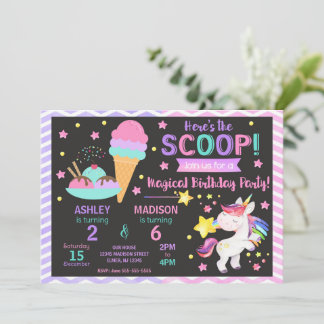 Einhorn & Eiscreme Gemeinsamer Geburtstag | Süße P Einladung