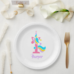 Einhorn Erster Geburtstag Rosa und Lila Foto Pappteller