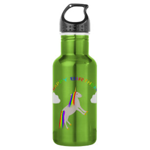 Einhorn-Fantasy-Geburtstags-Regenbogen und Wolken Edelstahlflasche