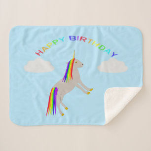 Einhorn-Fantasy-Geburtstags-Regenbogen und Wolken Sherpadecke