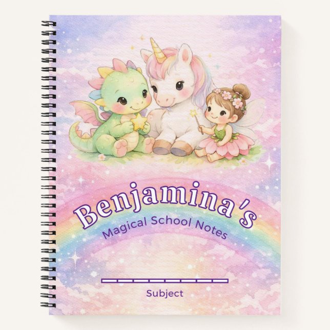 Einhorn Fee Drache Regenbogen Fantasy Mädchen Schu Notizbuch (Vorderseite)