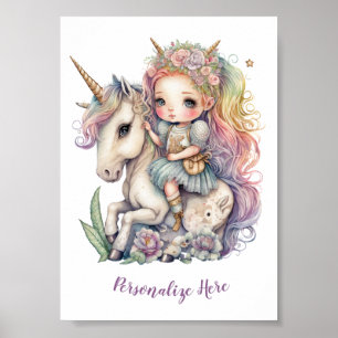 Einhorn-Feenkönigin-Regenbogenfarben Personalisier Poster