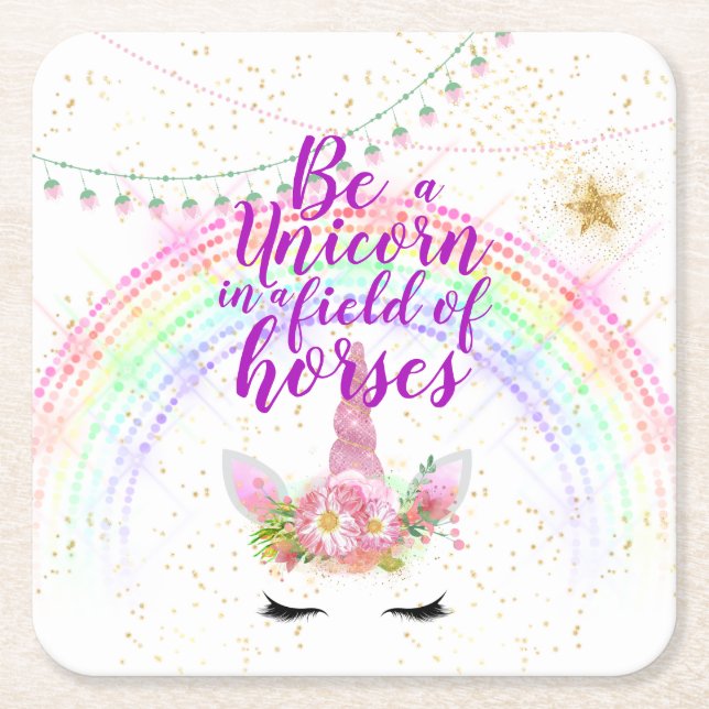 Einhorn Field Horses Pink Gold Glitzer Girls Rechteckiger Pappuntersetzer (Vorderseite)