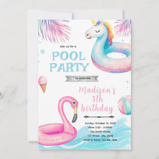 Einhorn-Flamingo-Pool-Party-Einladung Einladung