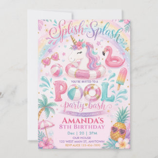 Einhorn Float Splish Splash Pool Mädchen-Geburtsta Einladung