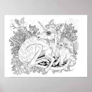 Einhorn Foal Enchanted Friends Coloring Page Poster