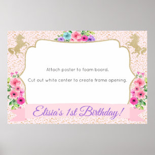 Einhorn-Fotokabine Rahmen Requisiten Poster Gold B