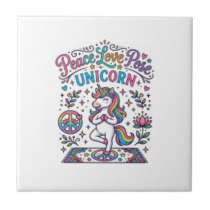 Einhorn Frieden Liebe Pose Einhorn Weißer Hintergr Fliese
