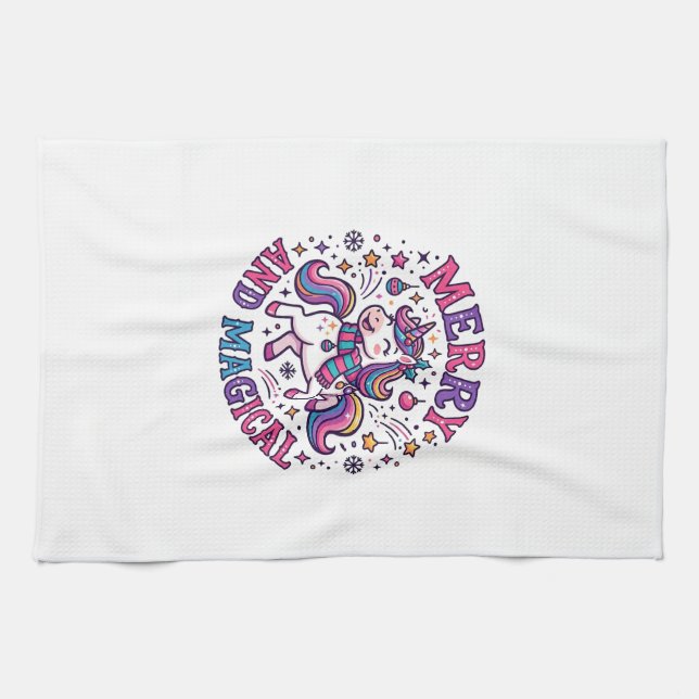 Einhorn Fröhlich und Magisch Geschirrtuch (Horizontal)
