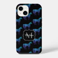Einhorn-Funkeln aqua-blaue Ombre-Muster-Monogramm