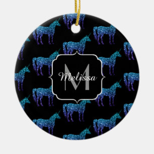 Einhorn-Funkeln aqua-blaue Ombre-Muster-Monogramm Keramik Ornament
