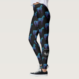 Einhorn-Funkeln aqua-blaue Ombre-Muster-Monogramm Leggings
