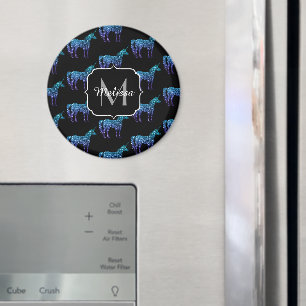 Einhorn-Funkeln aqua-blaue Ombre-Muster-Monogramm Magnet