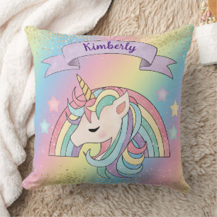Einhorn & Funkelnder Regenbogen Gold Glitter Indiv Kissen