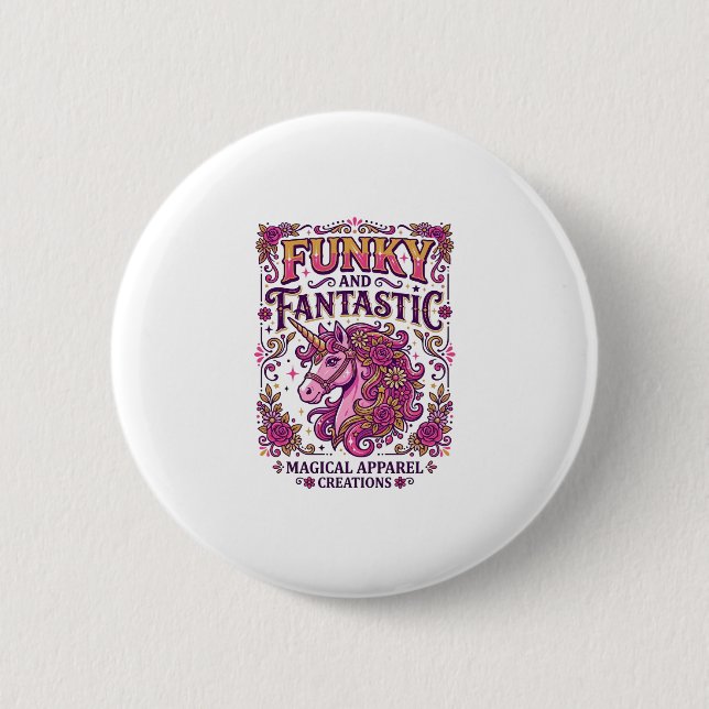Einhorn Funky und Fantastisch Stylisches Zazzle De Button (Vorderseite)