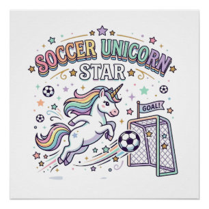 Einhorn Fußball Einhorn Star Lustiges Vektor Desig Poster