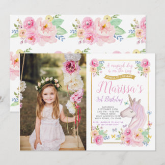 Einhorn Geburtstag Einladung mit Foto