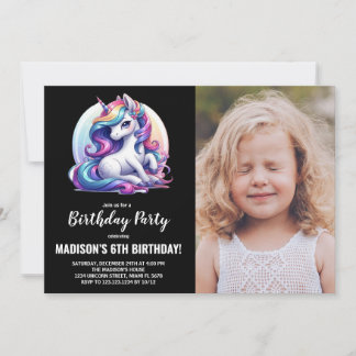 Einhorn Geburtstag Einladung mit Foto