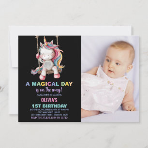 Einhorn Geburtstag Einladung mit Foto