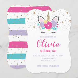 Einhorn Geburtstag Rosa und Gold Glitter Einladung