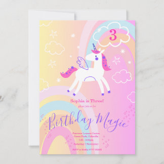 Einhorn-Geburtstags-Einladung mit Regenbogen-Magie Einladung