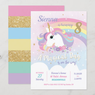 Einhorn-Geburtstags-Einladungs-Regenbogen-Mädchen Einladung