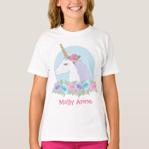 Einhorn-Geburtstags-Mädchen-Aquarell mit Blumen T-Shirt