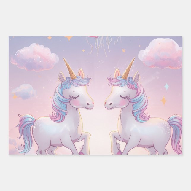 Einhorn-Geburtstags-Verpackungsblatt | Magisch Geschenkpapier Set (Vorderseite)