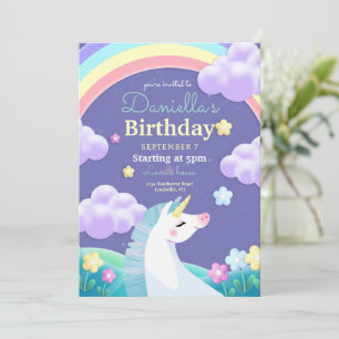Einhorn-Geburtstagseinladung, Einhorn-Regenbogen-P Einladung