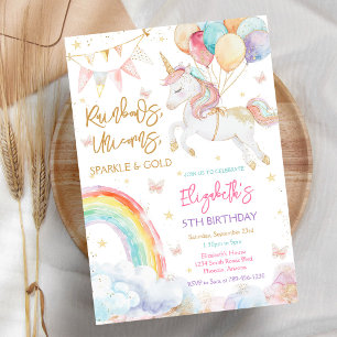 Einhorn-Geburtstagseinladung mit Regenbogen-Glanz Einladung