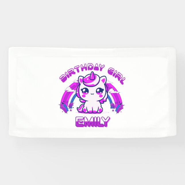 Einhorn-Geburtstagsfeier Personalisiertes Banner M (Horizontal)