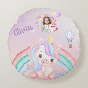Einhorn-Geburtstagsgeschenk für Mädchen - Name und Rundes Kissen