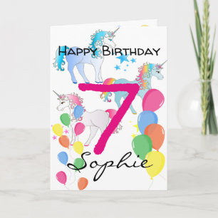 Einhorn-Geburtstagskarte für 7-jährige Mädchen Karte