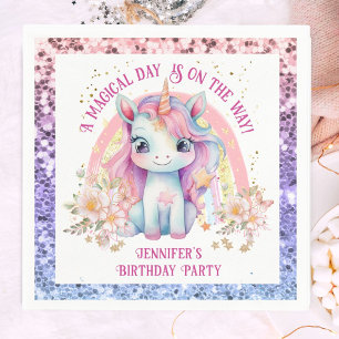 Einhorn Geburtstagsmädchen Rosa Regenbogen Glitter Serviette
