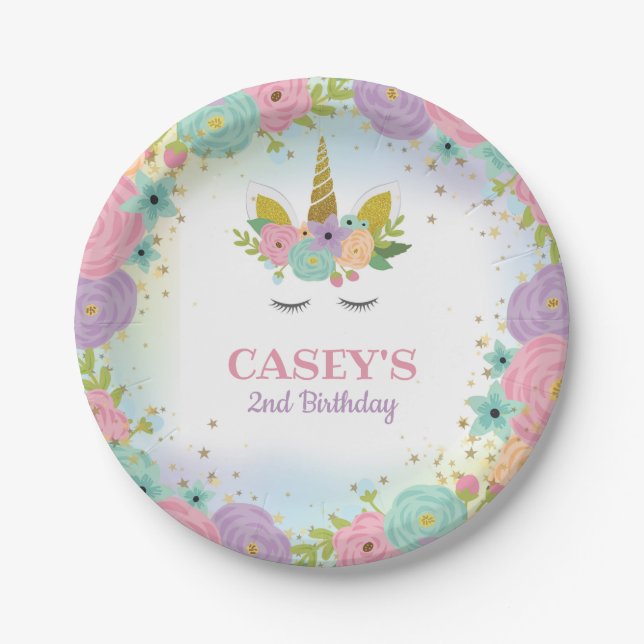 Einhorn-Geburtstagsparteienpapierplatte Pappteller (Vorderseite)