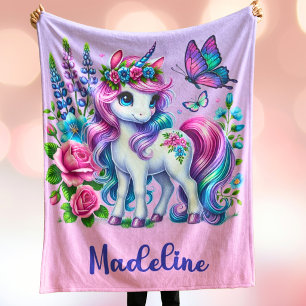Einhorn-Geschenk mit individuellem Namen in Rosa u Fleecedecke