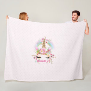 Einhorn Geschenk mit Namen Rosa Gold Regenbogen Bl Fleecedecke