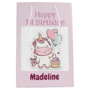 Einhorn-Geschenkverpackung, 1. Geburtstag Mädchen, Mittlere Geschenktüte