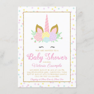 Einhorn-Gesicht Mädchen Baby Shower Einladung in R